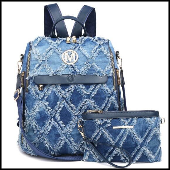 Distressed Denim Backpack Purse Anti-Theft Rucksack Travel College Shoulder Bag main image 6